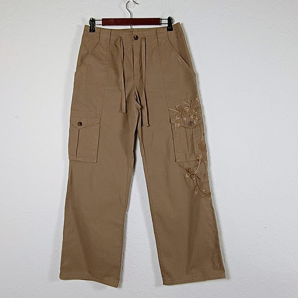 Liz Claiborne Cargo Embroidered Floral Khaki  Pants‎ Drawstring Waist Women's 6 - Picture 2 of 15